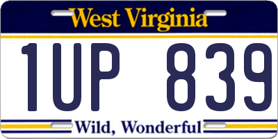 WV license plate 1UP839