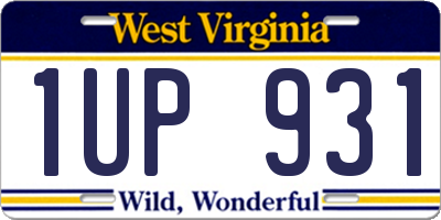 WV license plate 1UP931