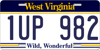 WV license plate 1UP982