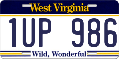 WV license plate 1UP986