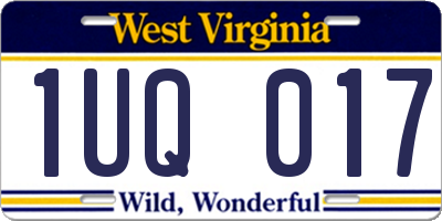 WV license plate 1UQ017