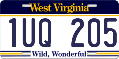 WV license plate 1UQ205