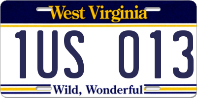 WV license plate 1US013