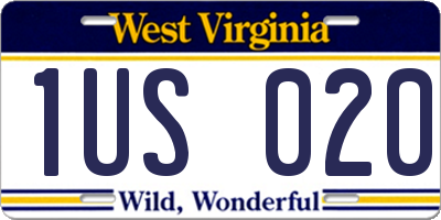 WV license plate 1US020