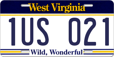 WV license plate 1US021