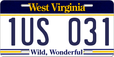 WV license plate 1US031