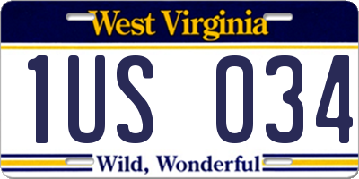 WV license plate 1US034