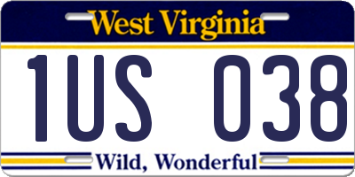 WV license plate 1US038