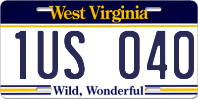 WV license plate 1US040