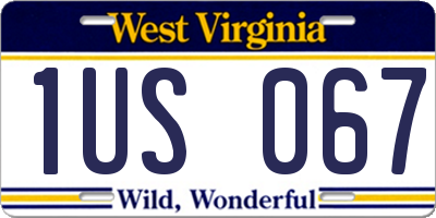 WV license plate 1US067