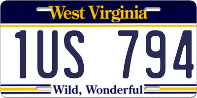 WV license plate 1US794
