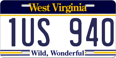 WV license plate 1US940
