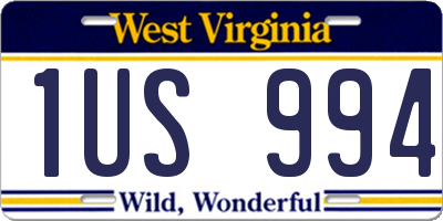 WV license plate 1US994
