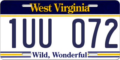 WV license plate 1UU072
