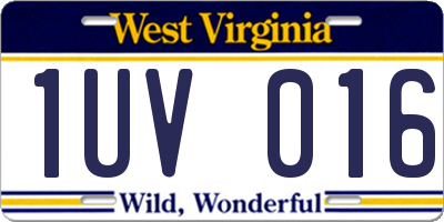 WV license plate 1UV016