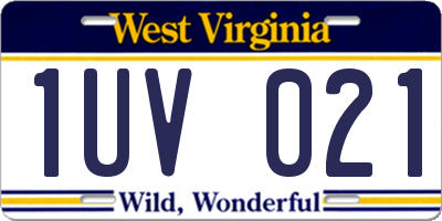 WV license plate 1UV021