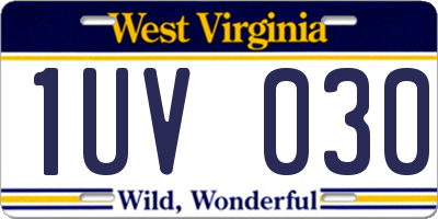 WV license plate 1UV030