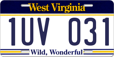 WV license plate 1UV031