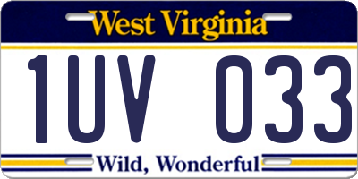 WV license plate 1UV033
