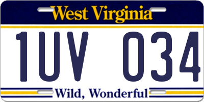 WV license plate 1UV034