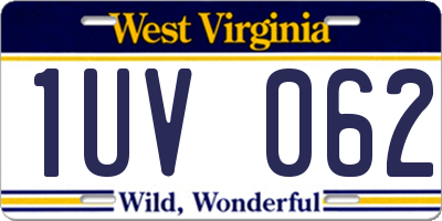 WV license plate 1UV062