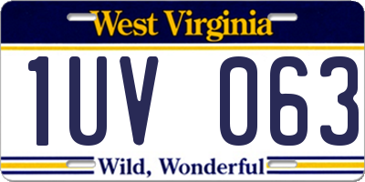 WV license plate 1UV063
