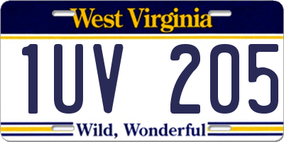 WV license plate 1UV205