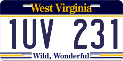 WV license plate 1UV231