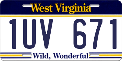 WV license plate 1UV671