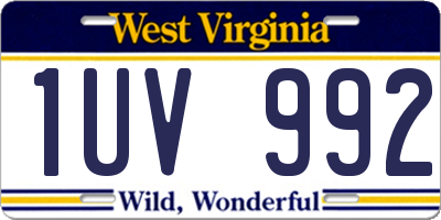 WV license plate 1UV992