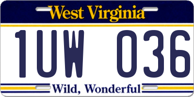 WV license plate 1UW036