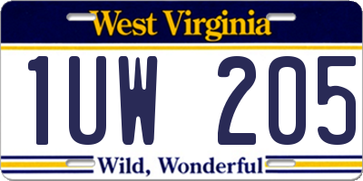 WV license plate 1UW205