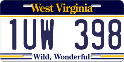 WV license plate 1UW398