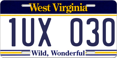 WV license plate 1UX030