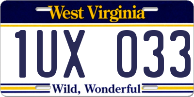 WV license plate 1UX033