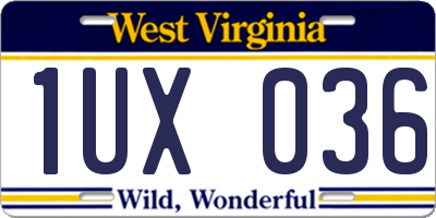 WV license plate 1UX036