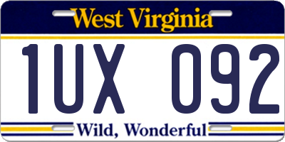 WV license plate 1UX092