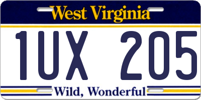 WV license plate 1UX205