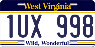WV license plate 1UX998