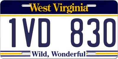 WV license plate 1VD830