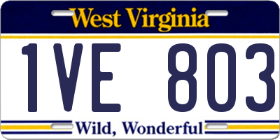 WV license plate 1VE803