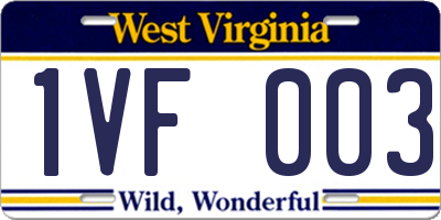 WV license plate 1VF003