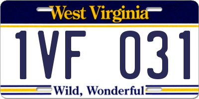 WV license plate 1VF031