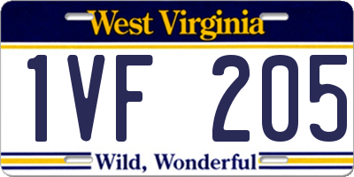 WV license plate 1VF205