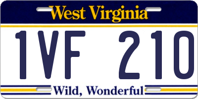 WV license plate 1VF210