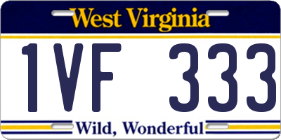 WV license plate 1VF333