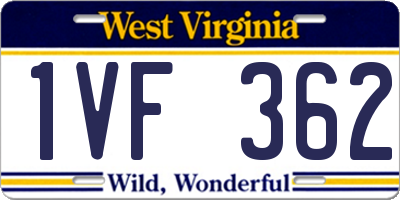 WV license plate 1VF362