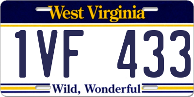 WV license plate 1VF433