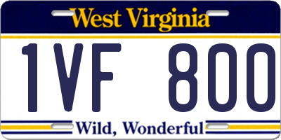 WV license plate 1VF800