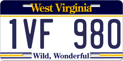 WV license plate 1VF980